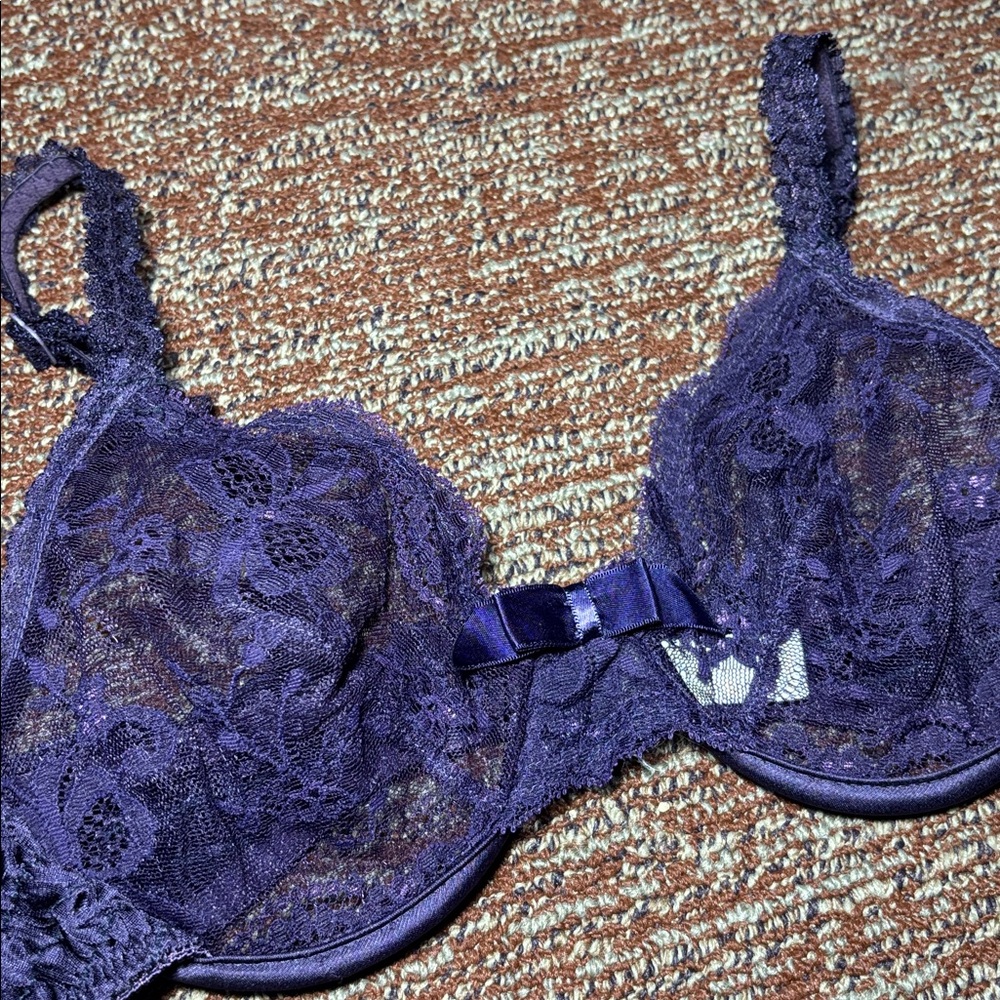 Victorias Secret Bra Vintage sheer purple unlined gold label delicate lace bra - Picture 1 of 13